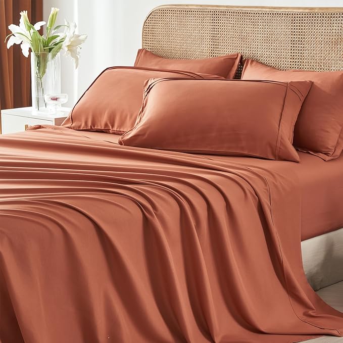 Yogeneg Twin Comforter Set 5 Piece Bed in a Bag,Grid Pinch Pleat Terracotta Bedding Set,Striped Textured Soft Microfiber Comforter with Sheet Set,All Season Complete Bed Set(Terracotta,Twin)