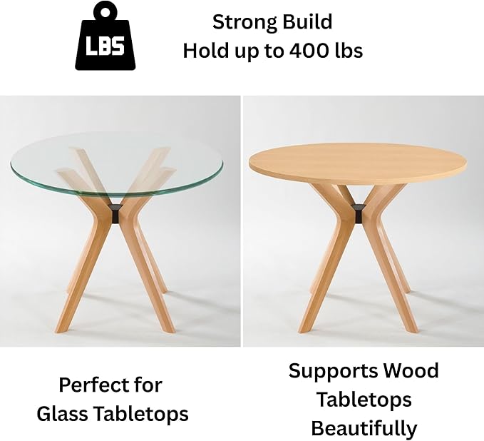 Mid Century Solid Beech Wood Modern Dining Table Base Only, Pedestal Table Bases, Wooden Legs for Kitchen Tables, Glass Top Wood Top Assembly Tools (Glass Tabletop Anti-Slip Pads, Unfinished)