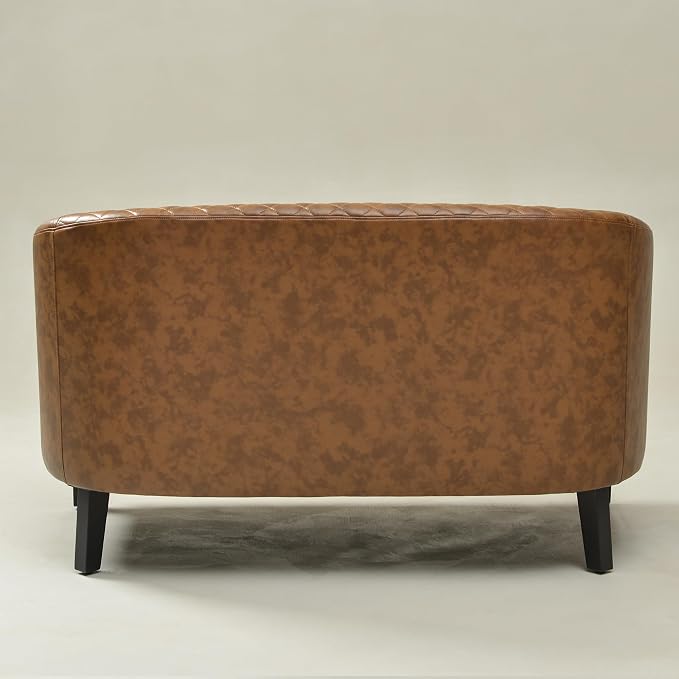 KINWELL 50" Faux Leather Loveseat Sofa with 2 Swivel Barrel Chairs, Coffee | couch chair set