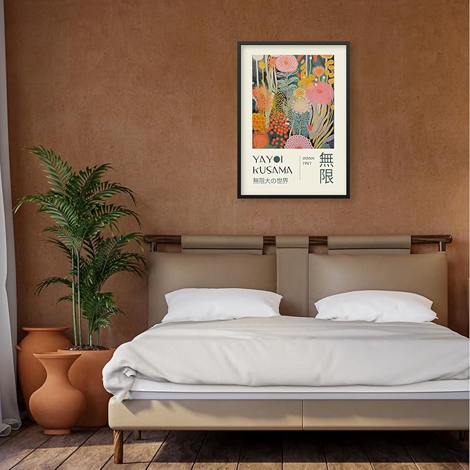 Abstract Yayoi Kusama Posters Japanese Wall Art Vintage Tokyo Aesthetic Prints Yayoi Kusama Inspired Japanese Gallery Wall Art for Stylish Room Bedroom Living Room Decor 16x24in Black Framed