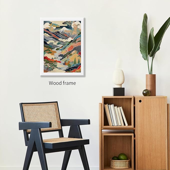 Japanese Mount Fuji Poster Colorful Nature Landscape Mountain Wall Art 08x10 inch Framed Modern Trendy Abstract Aesthetic Canvas Prints Wall Decor for Home Bedroom