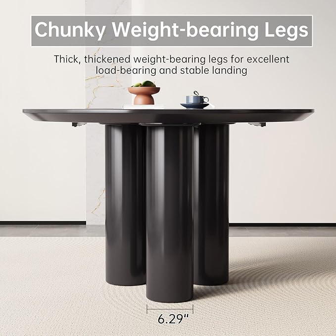 46.06" Round Dining Table for 2-4 Person, Circular Black Kitchen Table, Modern Dining Room Table for Kitchen, Living Room, Bar, Space Saving, Table Only