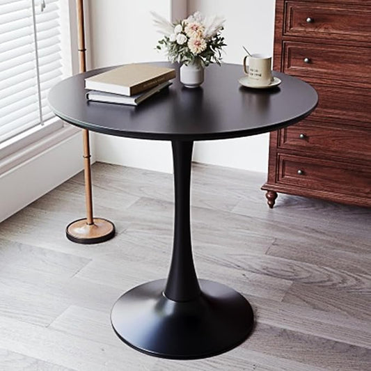 31.5" Tulip Table for 2-4 Persons Modern Round Dining Room Table, Mid-Century Modern Black Small Kitchen Table with MDF Wooden Top, Leisure Coffee Table for Living Room, Dining Room, Office