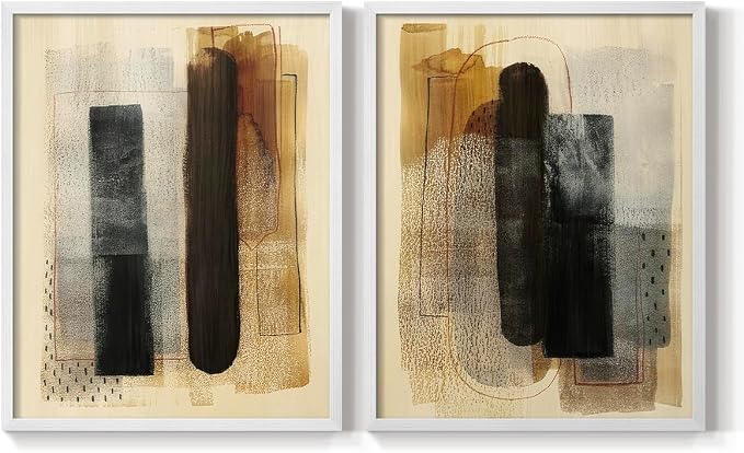 Renditions Gallery Set of 2 Peel & Stick Framed Prints, Pattern Abstract Wall Art, Burnt Toast Pattern Wall Decor, Re-Stickable - Ready to Hang - 16"x20" - White Frame LT588
