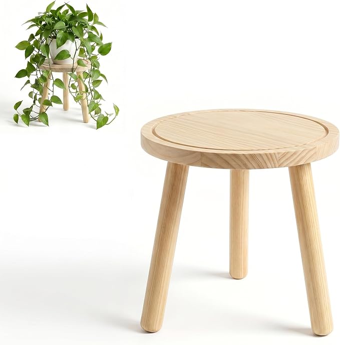 Wood Plant Stands Indoor, Single Plant Stand Modern Plant Table for Large Plants, Wooden Plant Stool Tall Plant Holder Small Round Side/End Table for Living Room Balcony Office (Light Brown)
