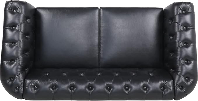 LEVNARY Leather Sofa, Chesterfield Tufted Upholstered 2 Seater Couch, Modern Loveseat Couch Classic Furniture for Living Room Bedroom (Black)