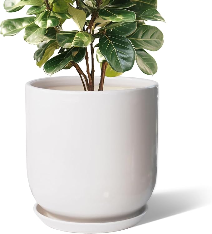 12in Plant Pot，Ceramic Plant pots，Ceramic Planter for Indoor Plants Outdoor,Mid-Century Modern Home Decor, Modern Flower Pot, Large Plant Pot with Drainage Hole and Saucer
