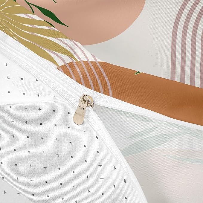 Erosebridal Geometric Leaves Comforter Cover King for Kids Teens Adults,Abstract Modern Brown Duvet Cover,Botanical Minimalist Bedding Set,Mid Century Aesthetic Bed Set 3 Pcs Bedroom Decor
