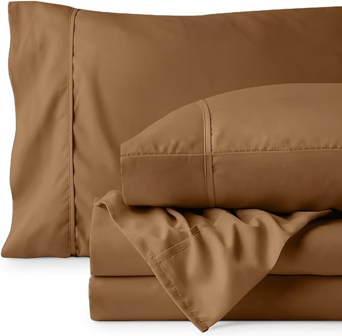 Bare Home Queen Sheet Set - 1800 Ultra-Soft Microfiber Queen Bed Sheets - Double Brushed - Deep Pockets - Easy Fit - 4 Piece Set - Bedding Sheets & Pillowcases (Queen, Caramel)