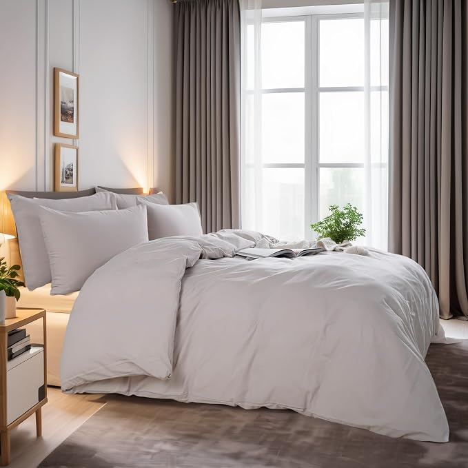 NEXHOME PRO Duvet Cover King Size, 100% Washed Cotton Orgnic Linen Like Textured Breathable Durable Comfy, 3 PCs Home Bedding Set