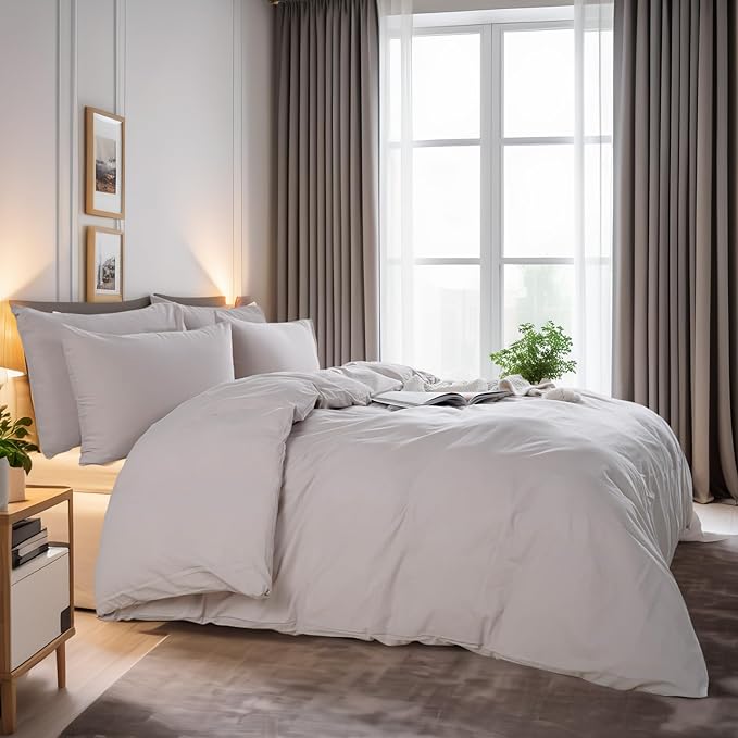 NEXHOME PRO Duvet Cover Queen Size, 100% Washed Cotton Orgnic Linen Like Textured Breathable Durable Comfy, 3 PCs Home Bedding Set