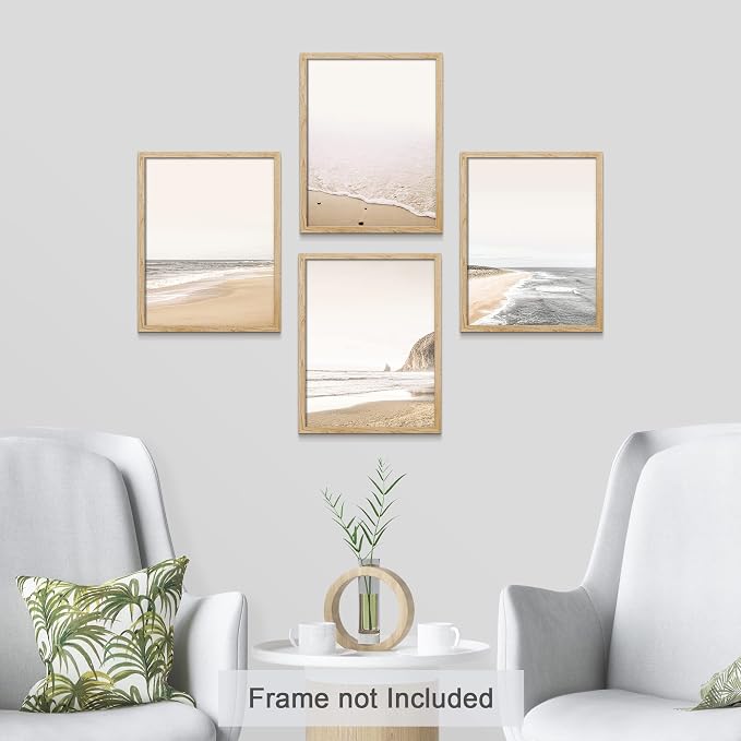 SIGNWIN Poster Bathroom Decor 8"x10"x 4, Wall Art Room Decor Multicolor for Living Room, Bedroom, Office White Minimalist Ocean Beach Seashore Landscape Nature Wilderness Realism Landscape