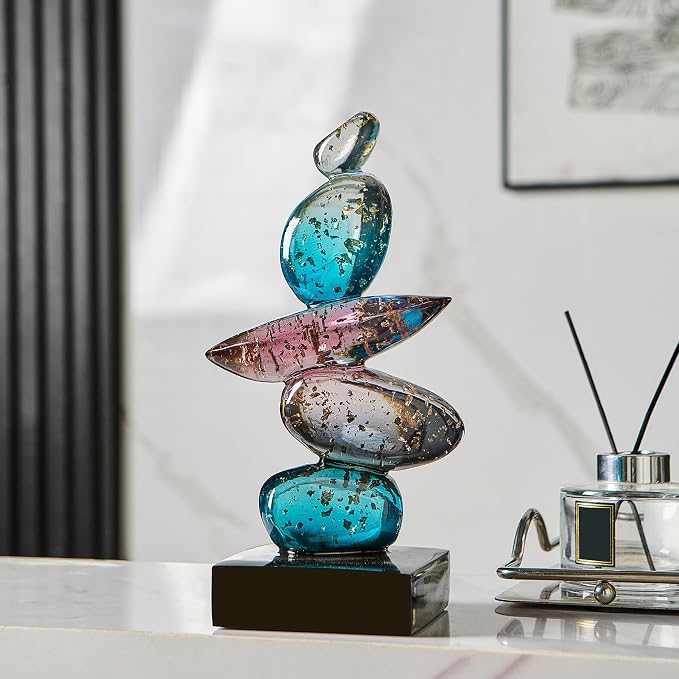 Fake Stone Art Statue Home Decor, Clear Resin Colorful Good Luck Stone Sculptures for Coffee Table Bookshelf Decor, Modern Art Living Room Office Bedroom Decorations