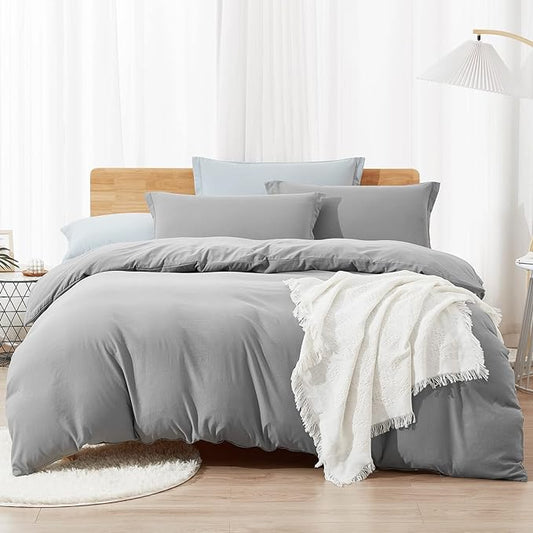 Dreaming Wapiti Duvet Cover King,Washed Microfiber Ice Grey King Size Duvet Cover Set,Solid Color - Soft and Breathable with Zipper Closure & Corner Ties (Ice Grey, King)