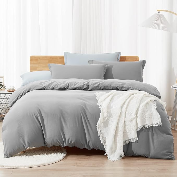 Dreaming Wapiti Duvet Cover Queen,Washed Microfiber Ice Grey Queen Size Duvet Cover Set,Solid Color - Soft and Breathable with Zipper Closure & Corner Ties (Ice Grey, Queen)