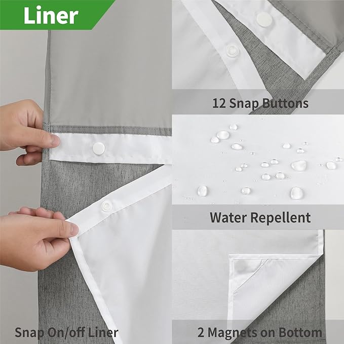 No Hooks Needed Linen Textured Shower Curtain with Snap-in Fabric Liner Set,Hotel Luxury Decor Shower Curtains for Bathroom with See Through Top Window,Waterproof & Washable,71Wx74H,Gray