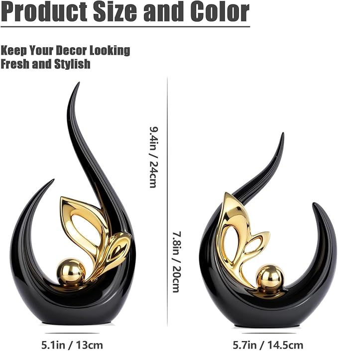Black Gold Home Decor Accent,Abstract Ceramic Statue and Sculptures for Living Room,Mid Century Modern Decor for Desktop Bookshelf tv Stand Fireplace Coffee Table Centerpieces Decorations