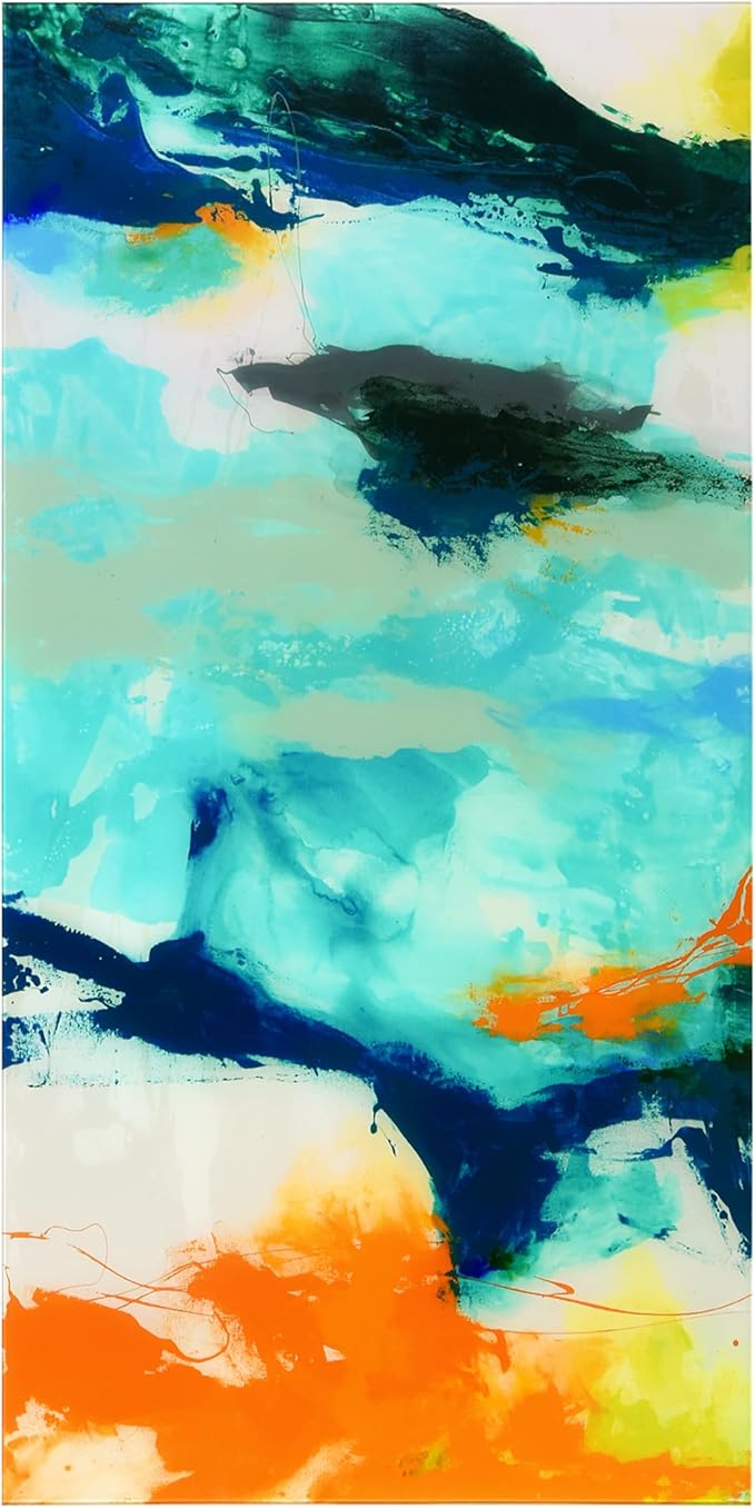 Empire Art Direct Tidal Abstract 2 Frameless Free Floating Tempered Glass Panel Graphic Wall Art, 48" x 24" x 0.2", Ready to Hang
