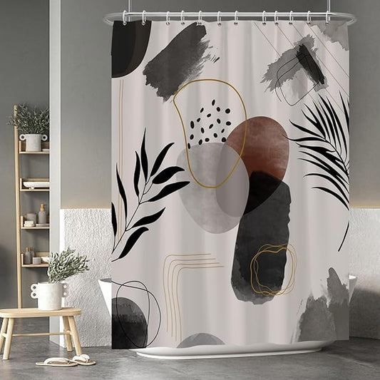 Baocicco Boho Shower Curtain Black Grey Plants Leaves Mid Century Modern Abstract Shower Curtains Decorative for Bathroom Waterproof Fabric Shower Curtain with Hooks 72x96 Inches