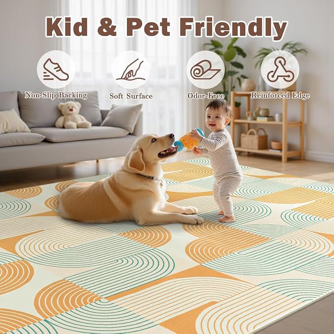 Area Rugs for Living Room 5x7, Washable Modern Abstract Rug for Bedroom, Soft Non-Slip Indoor Floor Carpet for Dining Room Nursery Office Home, Orange