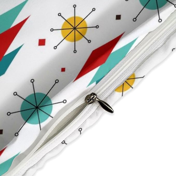 Mid Century Bedding Set,1950s 1960s Vintage Modern Geometric Abstract Atomic Stars Geometric Diamond Pattern Comforter Set with Pillowcase for Bedroom Bed Decor,King 102"x90"