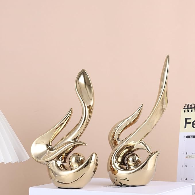 XMGZQ Mid Century Modern Abstract Art Home Decor Accent,Porcelain Statues for Living Room Coffee Table Centerpieces for Dining Room,Ceramic Sculptures and Gold Knick Knacks for TV Stand Decor (Gold)