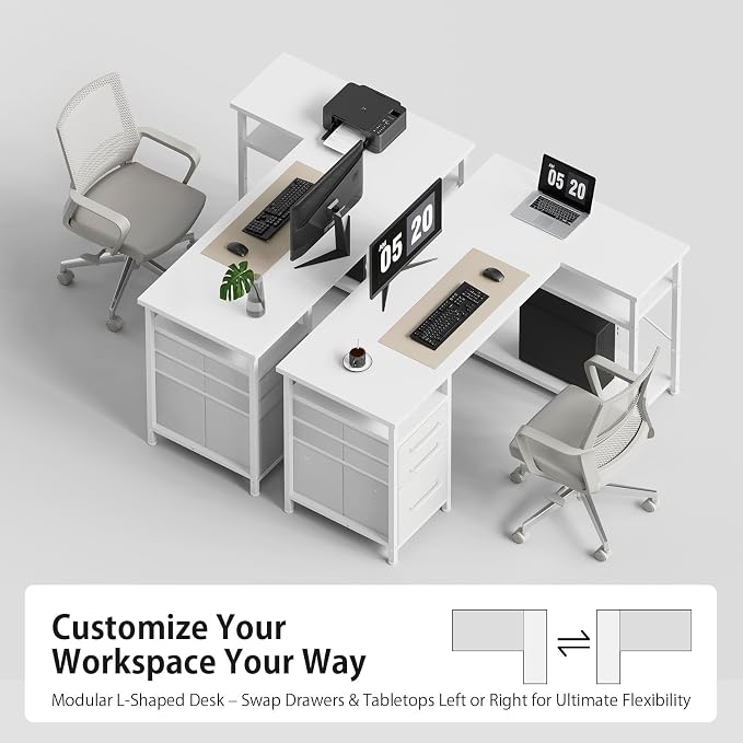 Maihail 47" Computer Desk with Drawers, Desks for Bedrooms, Writing Desk with Storage, Work Desk for Small Space, White