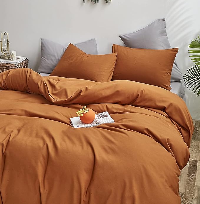 Pureant Pumpkin Comforter Set Full Burnt Orange Bedding Comforter Sets Cotton for Women Girls Solid Brown Terracotta Full Comforter Soft Rust Caramel Full Size Comforter Sets Dusty Pumpkin Quilts