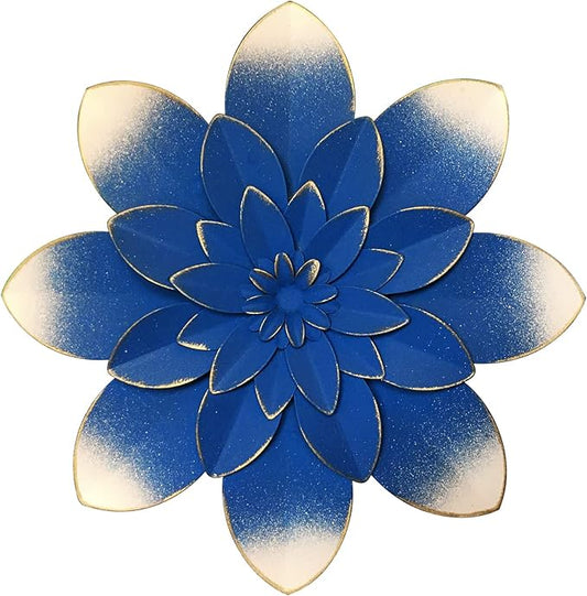 Dark Blue Metal Flower Wall Art Decor, 9.5“ Rustic Modern Floral Sculpture, Distressed Iron Wall Hanging Home Decoration Accent Artworks for Indoor Kitchen Bedroom Living Room Office Outdoor Garden