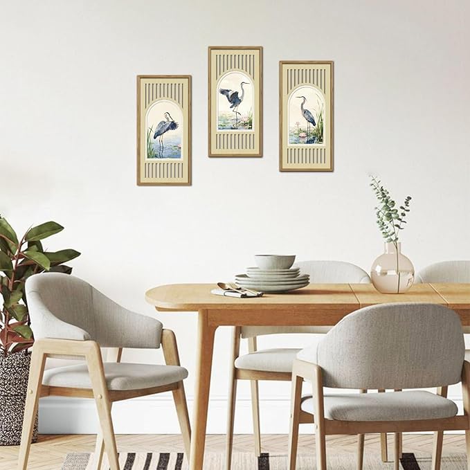 IARTTOP Great Blue Heron Wall Decor Set of 3 Farmhouse Coastal Birds Wall Art 8x16 Inch Watercolor Bird Art Prints Nature Wildlife Artwork for Living Room Bedroom Office Framed