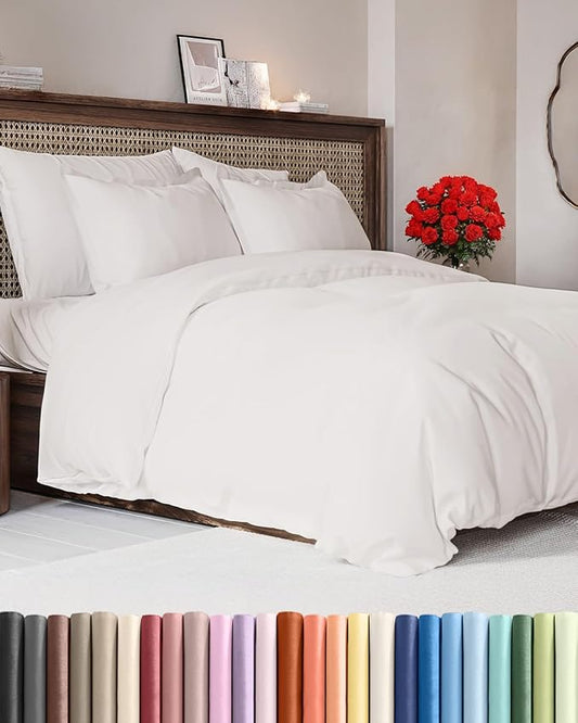 Duvet Cover Queen Size - Extra Soft Queen Size Duvet Cover - Lightweight, Breathable, Easy Care & Fade Free w/Zipper Closures & Ties - 90" x 90" Inches - (Antique White) Comforter Not Included