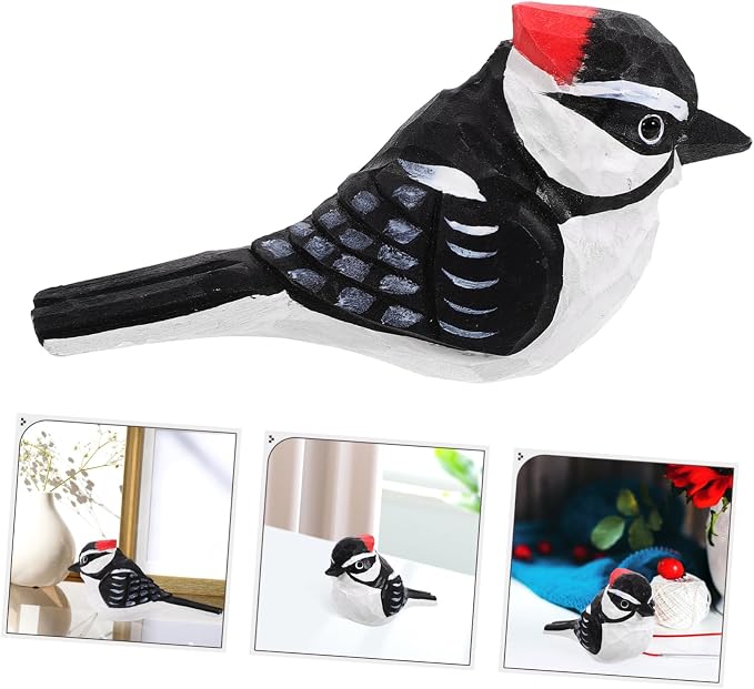 Mobestech Wooden Bird Figurine Rustic Hand-Carved Bird Decoration for Tabletop Unique Desktop Decor Accent for Retro Style