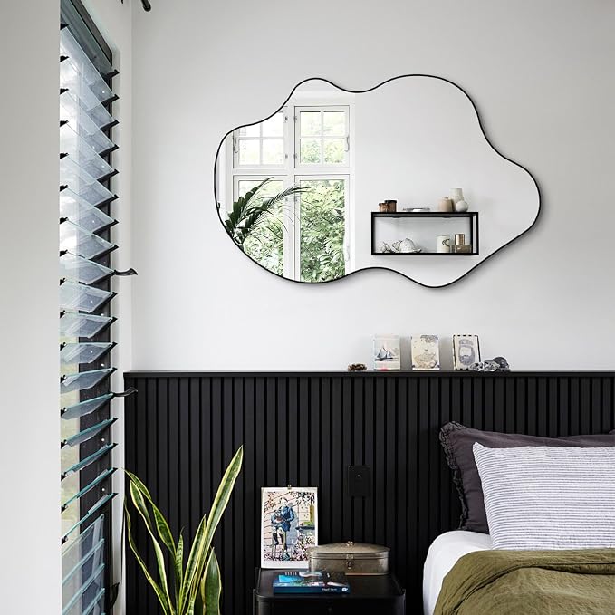 Irregular Wall Mirror, 31.5"x23.6" Asymmetrical Frameless Mirrors, Organic Shaped Mirrors for Bathroom Bedroom Hallway Entryway Living Room, Horizontal or Vertical Hanging