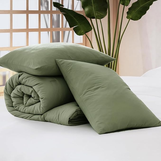 WRENSONGE Twin XL Size Comforter Sets - 3 Pieces Green Comforter Prewashed Soft Lightweight for All Seasons, Fluffy Down Alternative Comforter Twin XL Size with 2 Pillow Shams