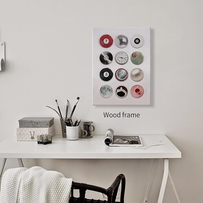 Disco Lucky 8 Ball Poster Trendy Music Record Aesthetic Wall Art Modern Preppy Cool 7 Ball Prints Bar Cart Wall Decor for Living Room 016X20 inch Wood Framed