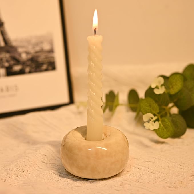 Ceramic Candle Holder, Modern Taper Candlestick Holder for Dining Table, Living Room Coffee Table, 0.86 Inch Diameter Candelabra for Taper Candles