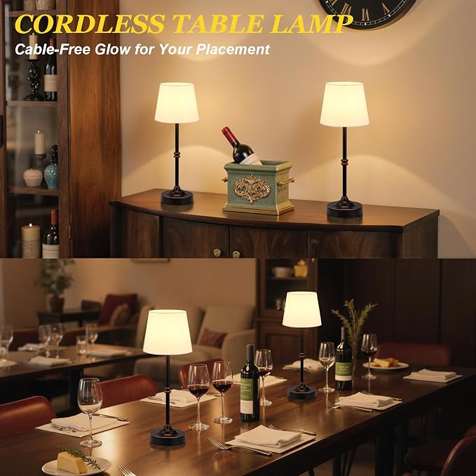 Kakanuo Rechargeable Cordless Table Lamp Antique Black - 1 Pack 4000mAh Battery Operated Lamp, 3000K Warm Light, Touch Control Stepless Dimming, for Bedside, Dining Table, Home Decor