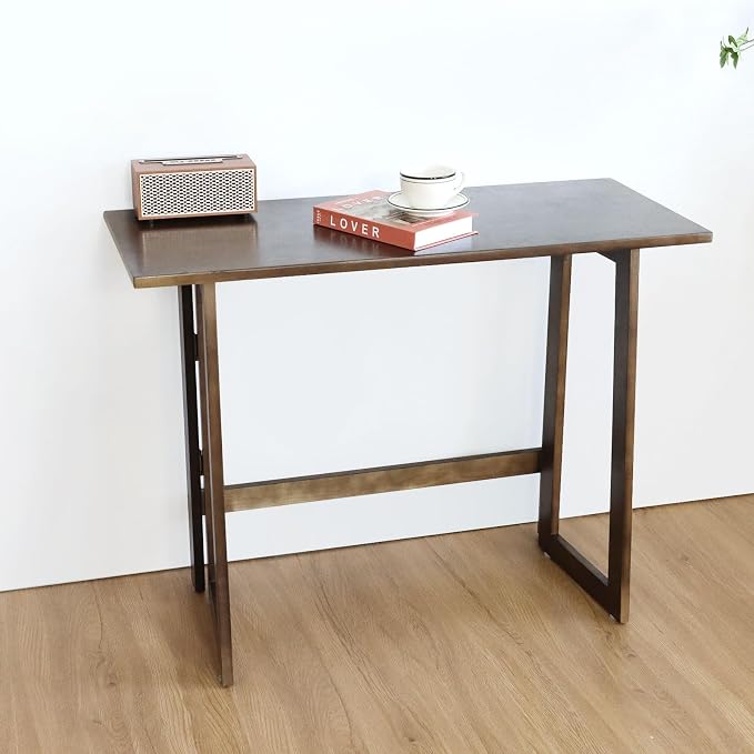 Solid Wood Folding Desk Mid Century Modern Table, 47'' Foldable Writing Computer Desk for Home Office, Simple Study Makeup Workstation, Wooden Study Office Desk Table for Small Spaces