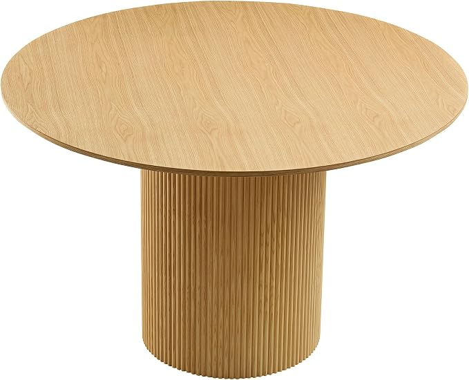 JUSTONE 47.2''Round Dining Table for 4,Modern Kitchen Table with Wooden Pedestal Base,Minimalist Elegant Dining Table for Living Room, Dining Room(φ47.2"x29.8"H,Oak)