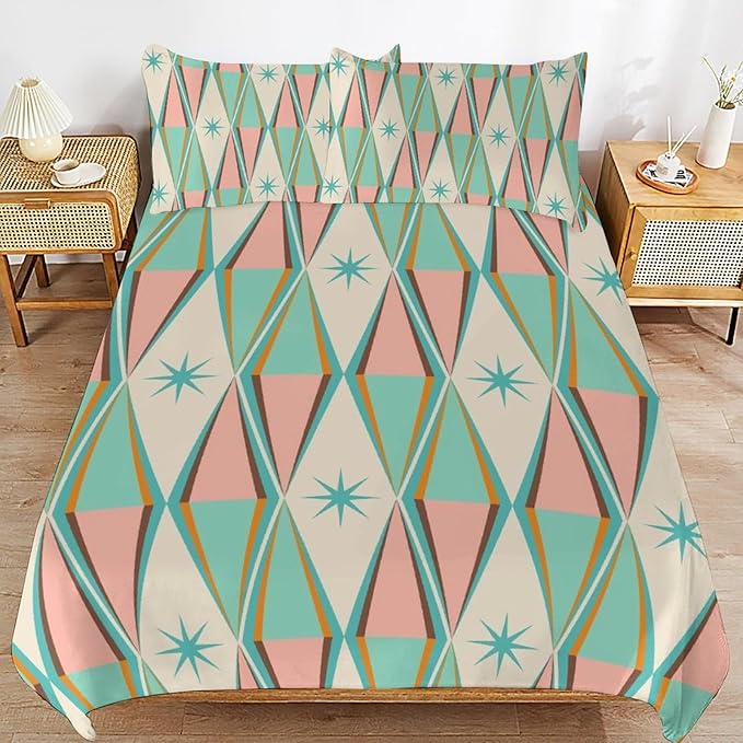 Mid Century Duvet Cover Sets Modern Mid Century Retro Grid Printed Lightweight Soft Quilt Cover Geometric Minimalist Abstract Soft Microfiber 3 Piece (1 Duvet Cover 90x102in + 2 Pillow Sham 20x30in)
