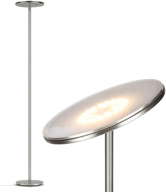 Brightech Sky LED Floor lamp, Torchiere Super Bright Floor Lamp for Living Room Decor & Office - Dimmable, Tall Standing Lamp with Warm Light for Bedroom & Reading - Brushed Nickel