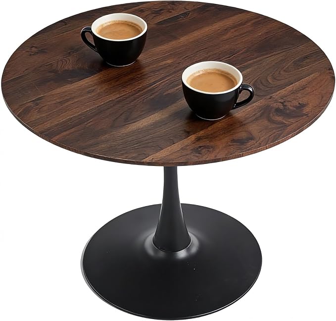 42 Inch Walnut Round Dining Table for 4-6 Person,Mid-Century Walnut Tulip Kitchen Table, Pedestal Metal Base Table for Kitchen Dining Room
