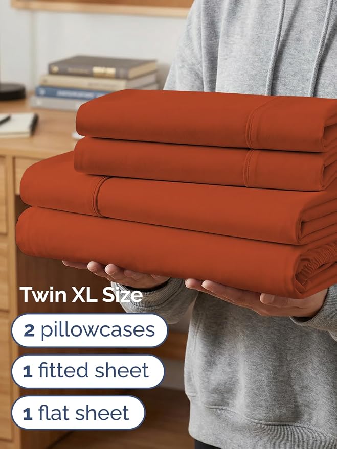 Extra Deep Twin XL Sheet Set - 4 Piece College Dorm Bed Sheets Set with Extra Deep Pockets - Ultra-Soft, Comfy & Breathable Bedding for Women, Men, Kids & Teens - Wrinkle & Fade Resistant - Terracotta