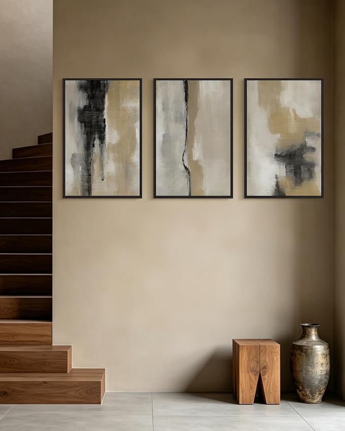 KUVIOKE Black Abstract Framed Wall Art Neutral Graffiti Pastel Minimalist Wall Decor Modern Art Painting for Bedroom Living Room 16x24in (Black Framed)