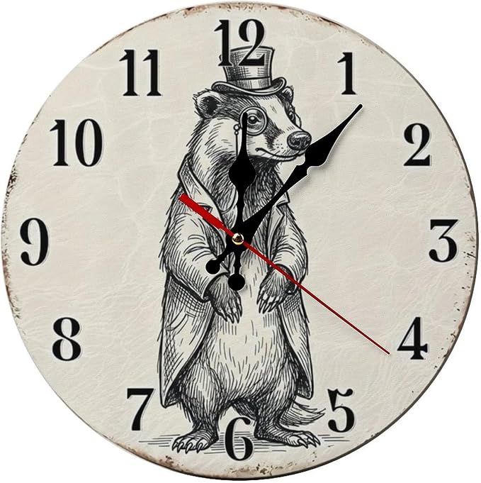 Dapper Badger Vintage Wooden Wall Clock Silent Non Ticking - Rustic Farmhouse Frameless Battery Operated Art Decor for Living Room, Office, Bedroom, Gift
