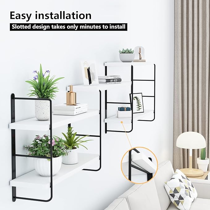 MXCSE Wall Shelves, Wall Mounted Bookshelves, DIY Floating Shelves for Wall, Wood Hanging Book Shelves for Room, Bedroom, Living Room, Easy Installation (White, 50W x 17H)