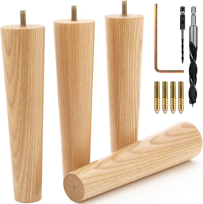 Airy Abode Premium Ash Wood Furniture Legs (Full Install Kit) - Pick Your Size and Color