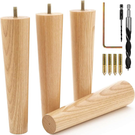 Airy Abode Premium Ash Wood Furniture Legs (Full Install Kit) - Pick Your Size and Color