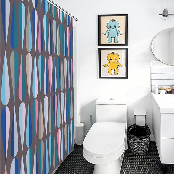 Mid Century Shower Curtain,Modern Colorful Abstract Geometric Drop Shapes Bathroom Curtain Polyester Waterproof Fabric Decor 72x72in（183x183cm）