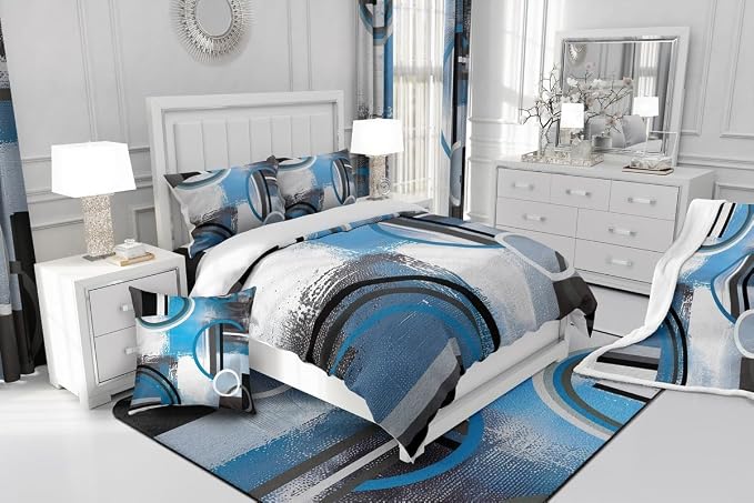 Erosebridal Navy Blue Black Grey Duvet Cover Twin,Ombre Geometric Comforter Cover,Oil Painting Bedding Set,Grunge Circles Swirls Quilt Cover,Modern Abstract Artwork Bedspread Cover with Zipper,2Pcs